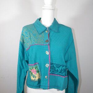 SURYA Jacket Blue with Beaded Flowers Size Medium